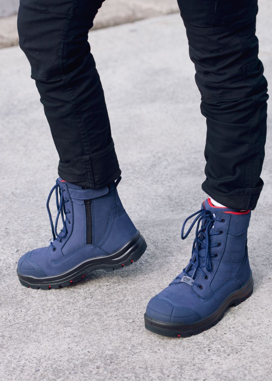 comfortable safety boots for women in navy blue