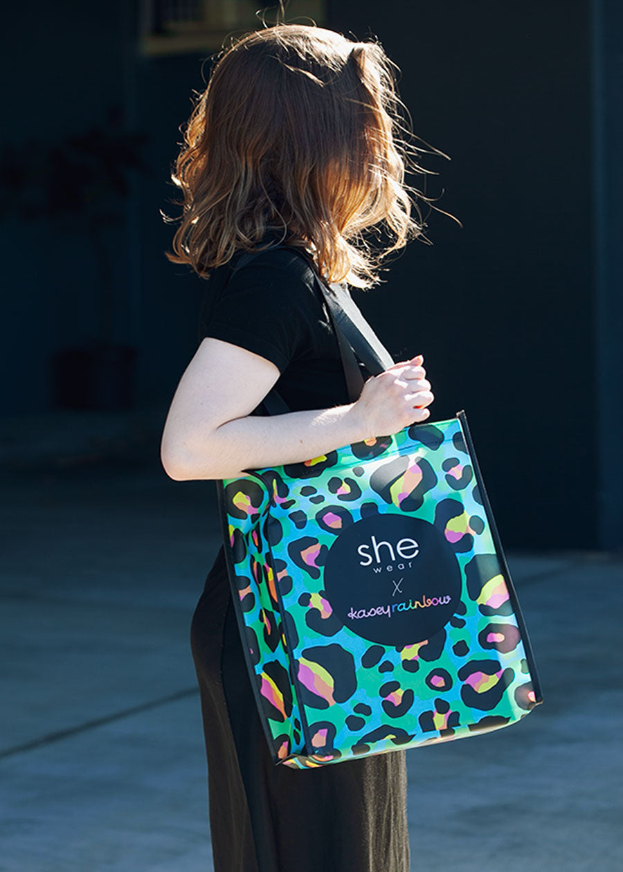 neon rainbow reusable shopping bag