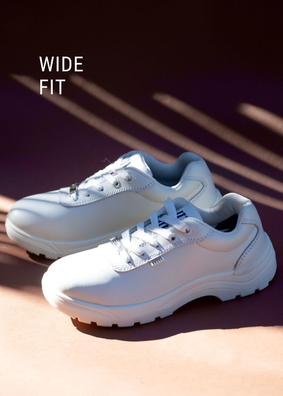 white wide fit sneaker for women