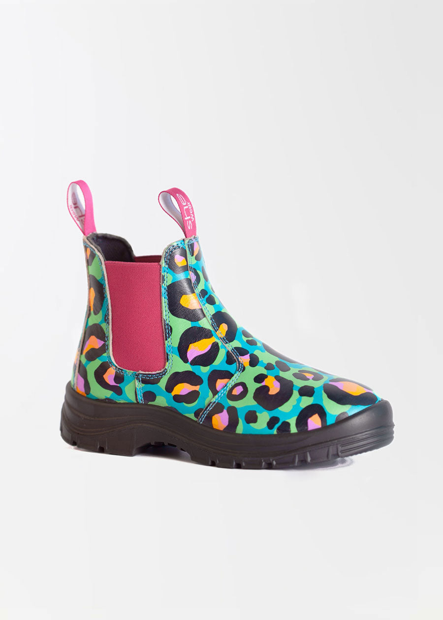 hero shot of uplifts lifestyle boot in neon leopard