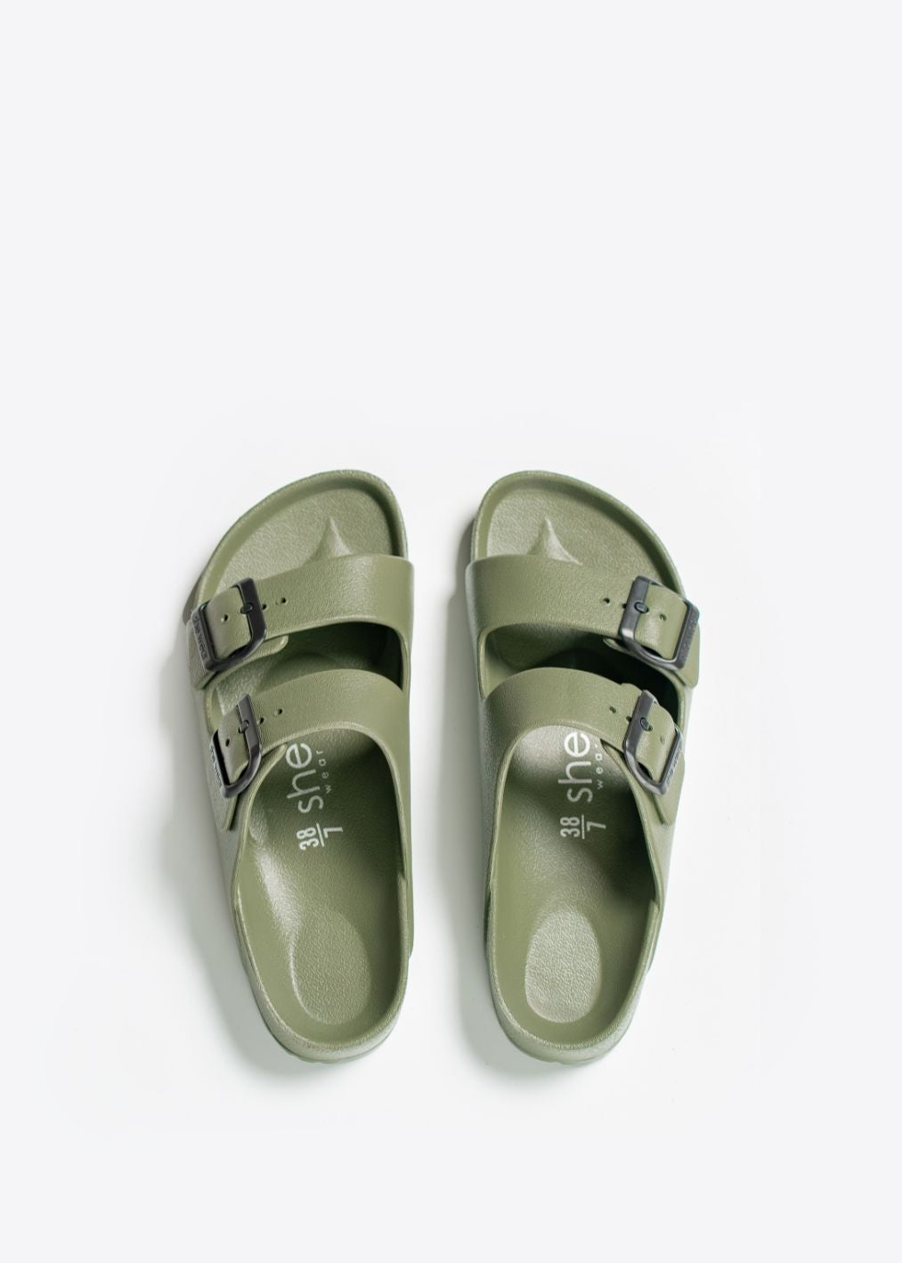 Vegan friendly summer sandals in khaki green