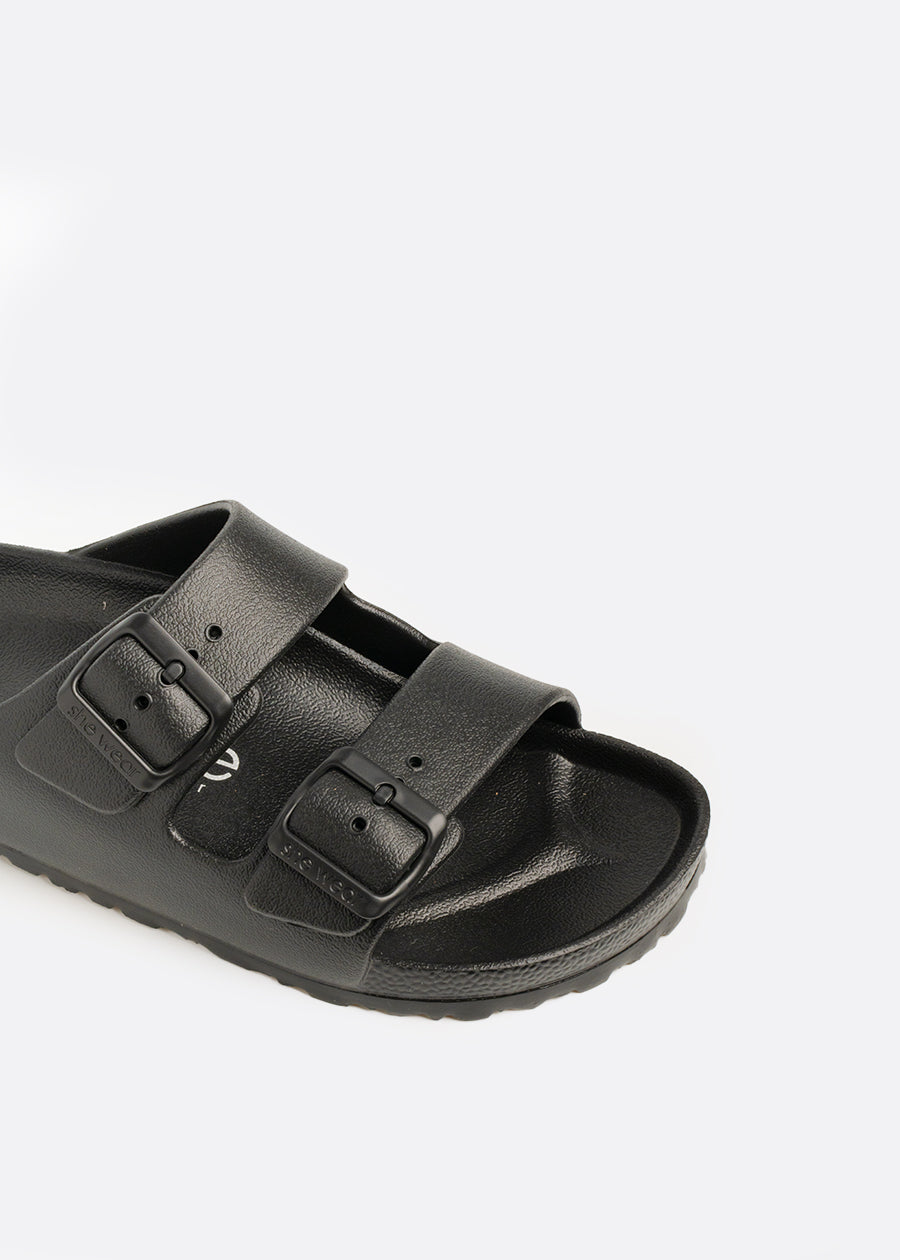 Black EVA slide with black metal buckles