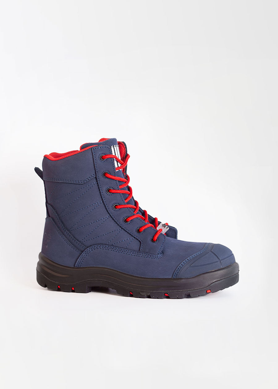 she wear navy and red womens work boots