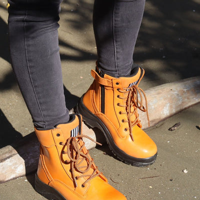 womens orange safety boots with zip