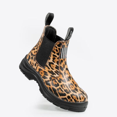 Women's leopard print pull on work boot 