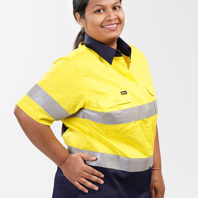 Women's lightweight short sleeve taped hi vis shirt - she wear