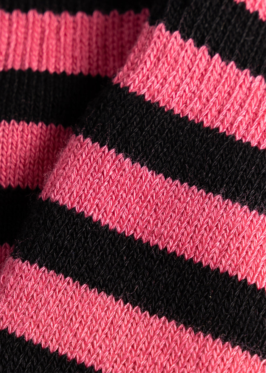 she wear black and pink organic bamboo women's thick long socks fabric close up